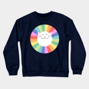 Happy Smiley Cat on Colorful Rainbow Crewneck Sweatshirt